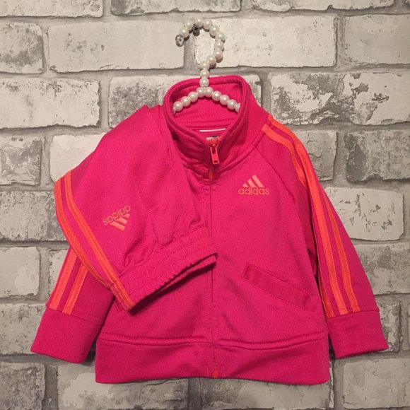Adidas Baby Girl Zip-Up Tracksuit Size 6-9 Months - Picture 1 of 6